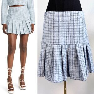 Elodie Revolve Pleated Plaid Tweed Mini‎ Skirt Light Blue Womens Size L